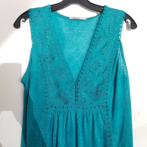 Language Embroidered Cutout Eyelet Sleeveless Top - Picture 5 of 11